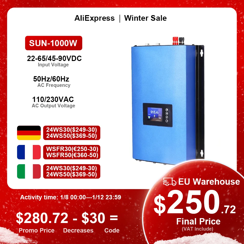 2265V4590VSolarGridTieInverter1000WPureSineWaveOutputSun