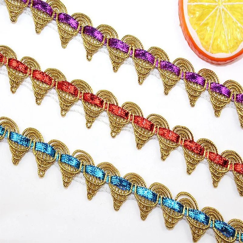 1.7cm Crocheted Gold Lace Trimming Ribbon Tape diy Wedding Cosplay Clothes Sewing fabric Handmade Headwear Ornaments 10Yards/lot lace ribbon lace sewing supplies lace sewing accessories lace garment accessories lace hair accessories lace decoration lace accessories