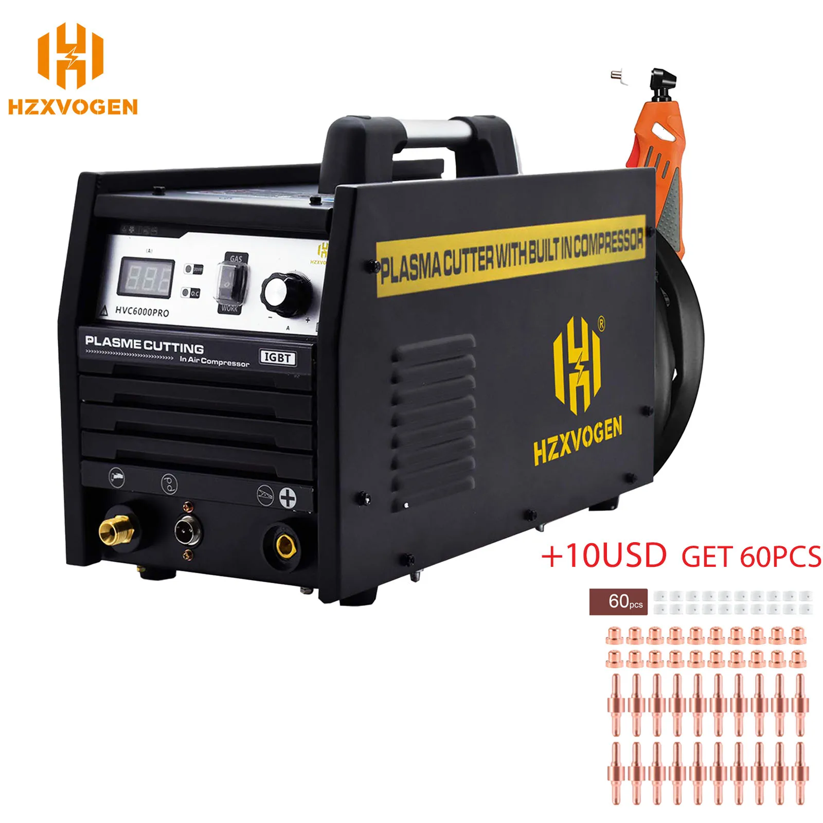 HZXVOGEN Plasma Cutter With Built in Air Compressor Inverter Welding Machine With Air Pump For Copper Stainless Tools HVC6000Pro