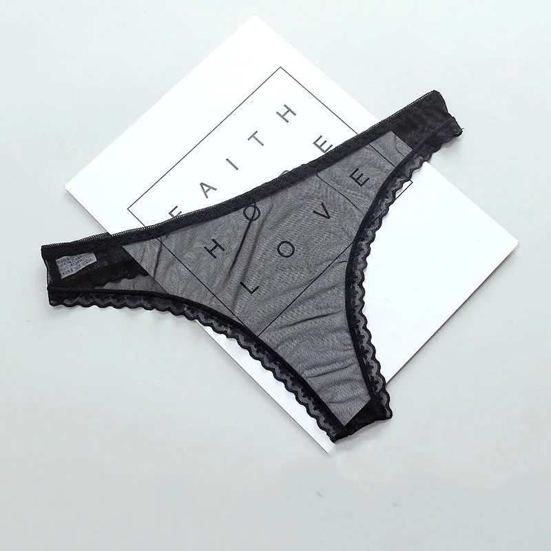 1-2 Pcs Sexy Transparent Thong Panties Women Lace See Through Crotch Mesh Bottom Sexy Seamless Low-rise T-pants Underwear