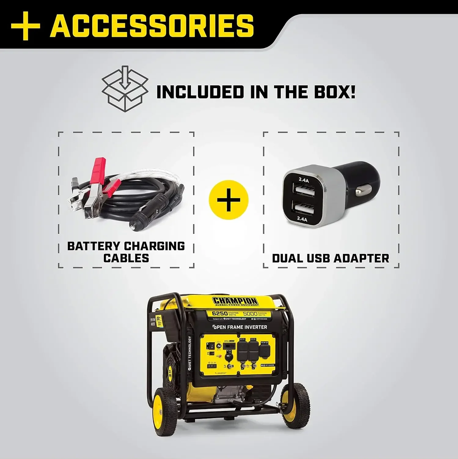 6250-Watt Portable Open Frame Inverter Generator with Quiet Technology Quiet Technology and Extended Run Time
