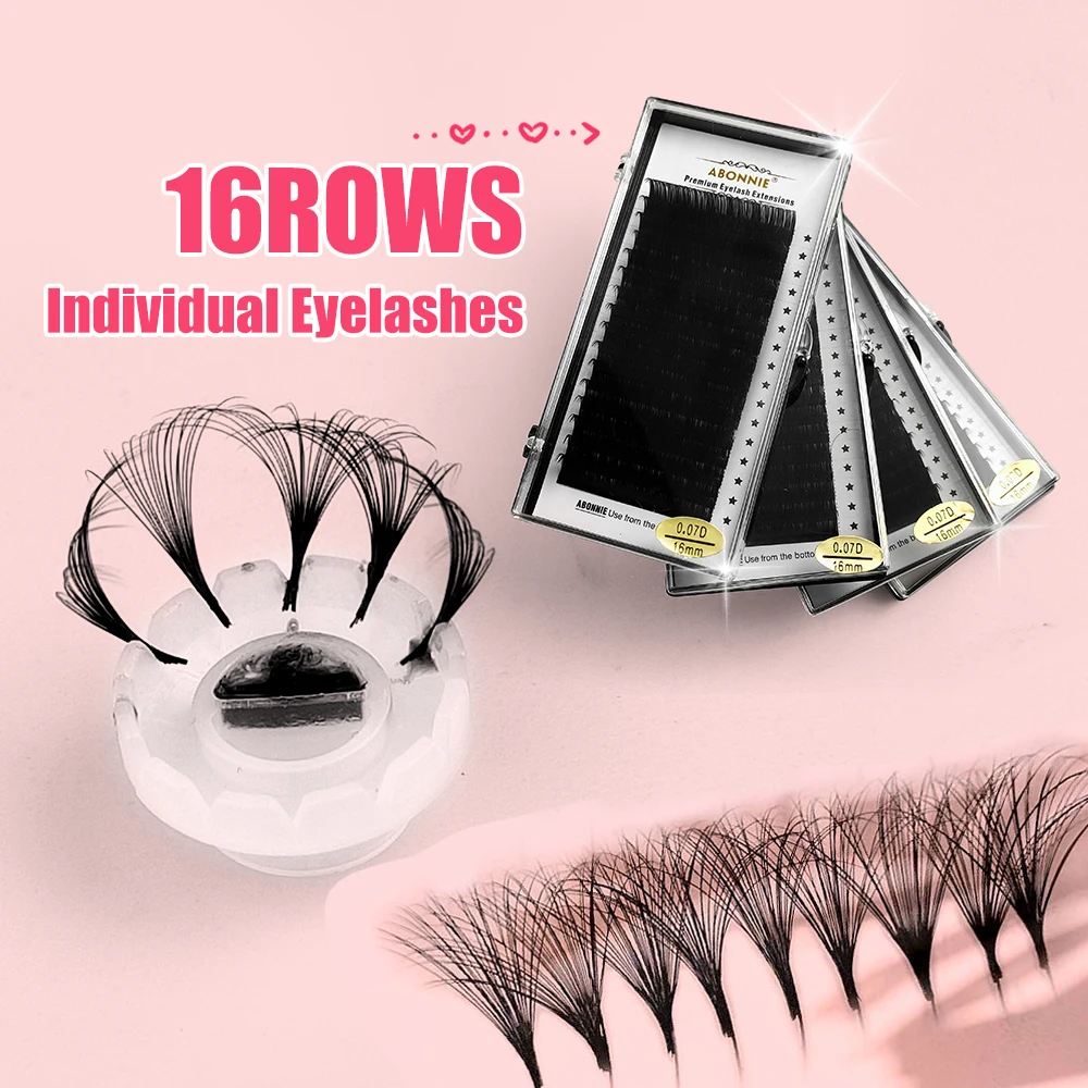 Abonnie 8-18mm Individual Eyelashes Extensions 16Rows Classic Lashes Fluffy False Eyelash Supplies All Size Cilios Volume