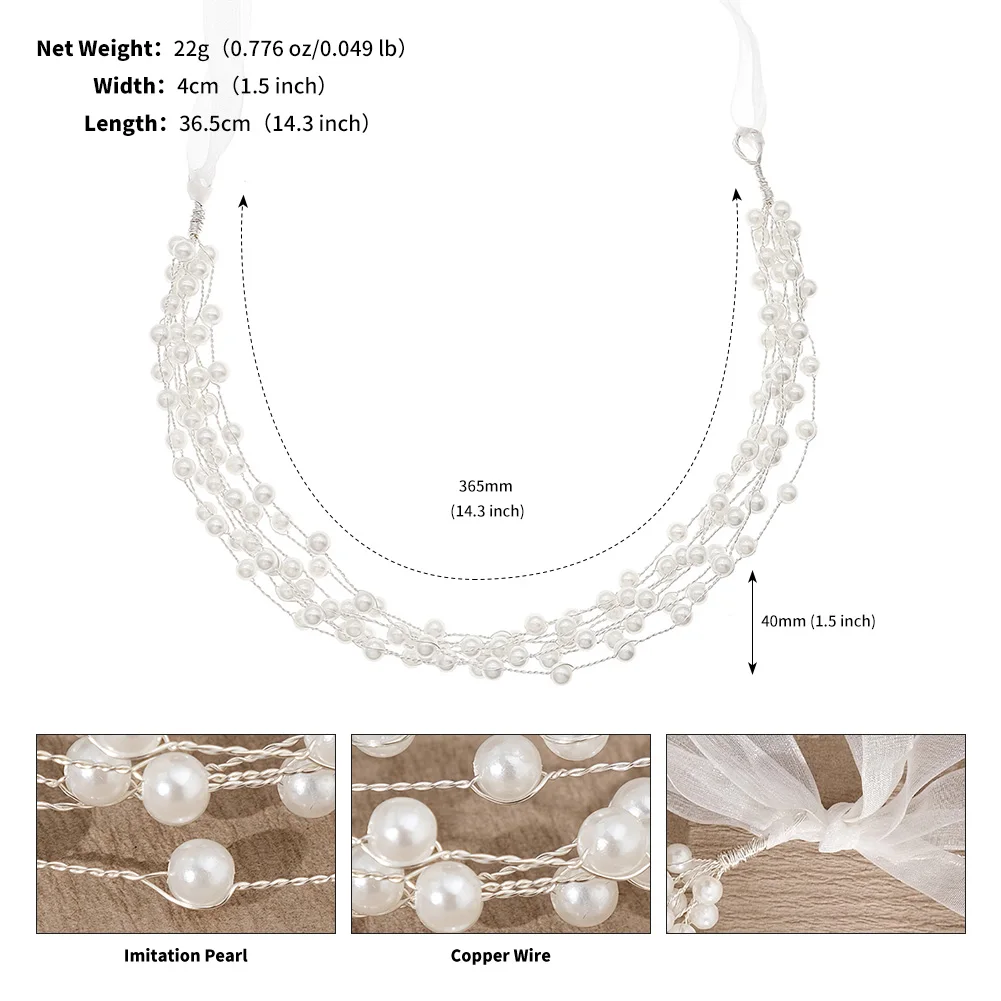 Perle Kranz Stirnband Kranz Braut Girlande Kopf Reifen Braut Haarband Haar Rebe Hochzeit Braut Haar Hochzeits kleid Zubehör – Detail 13