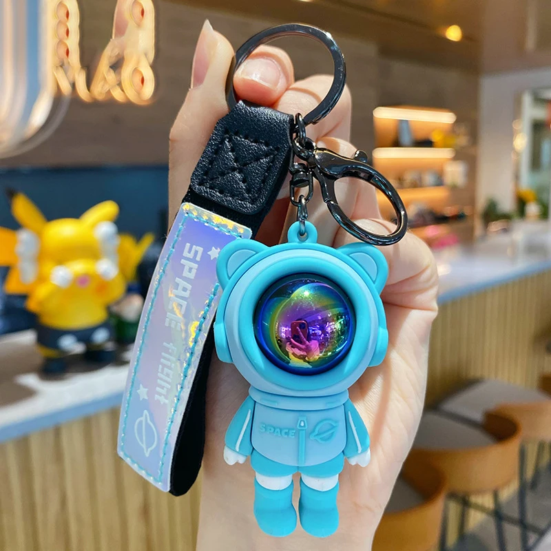 cute galaxy rubber astronaut bear keychain keyring for women men girls boys  car key chain ring bag charm pendant jewelry trinket