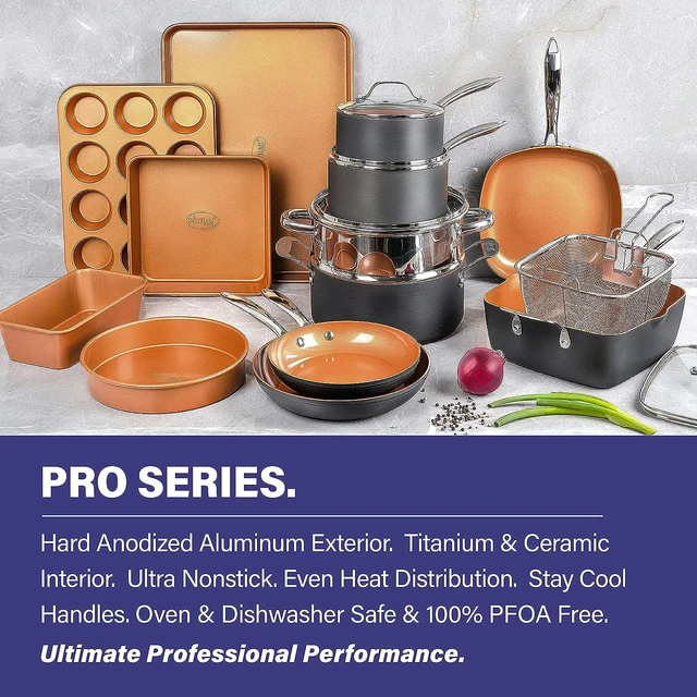 20 Piece Pots & Pans Set  Hard Anodized Complete Cookware Set + Bakeware  Set, Ultra Nonstick Ceramic Copper Coating, Chef G - AliExpress