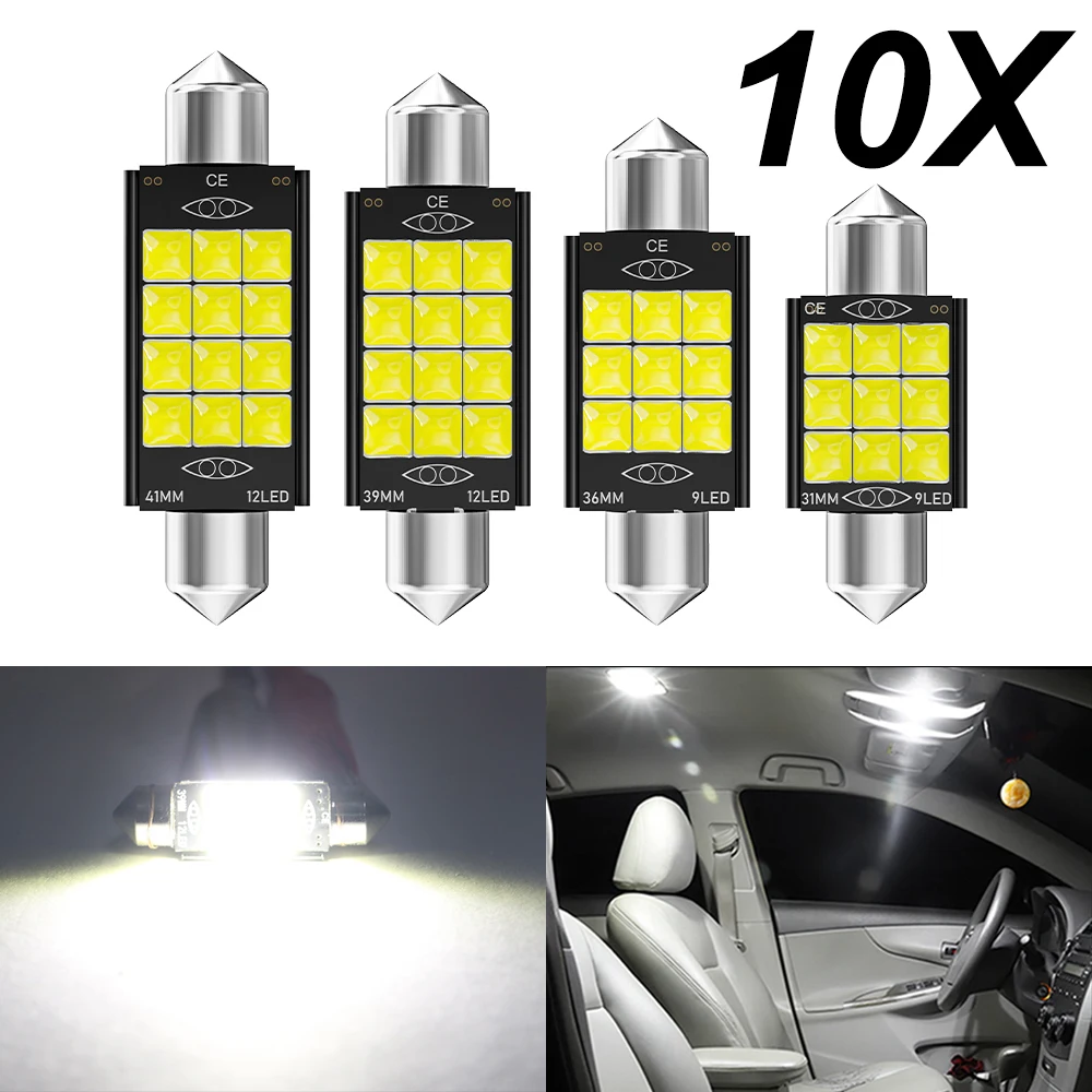 

10x Festoon 31mm 36mm 39mm 41mm LED Bulb C5W C10W C3W Super Bright Car Dome Light Canbus Auto Interior Reading Lamps White 12V