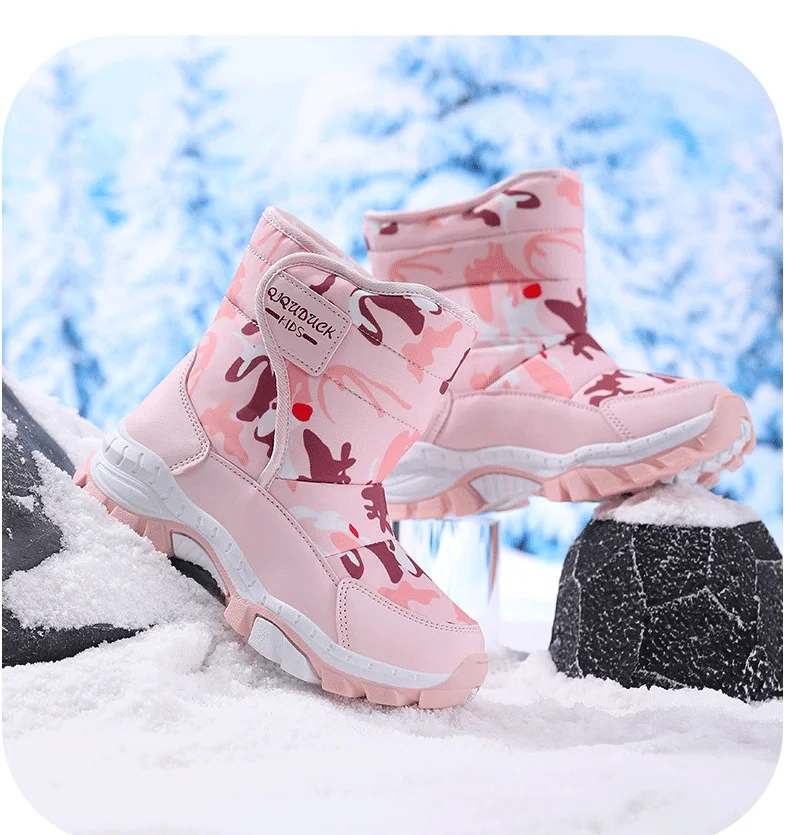 Winter kinder Warme Schnee Stiefel Jungen Nicht-rutsch Bequem Mädchen Pelz Schnee Stiefel Kinder Outdoor Plüsch Stiefeletten Baumwolle stiefel Neue – Detail 9