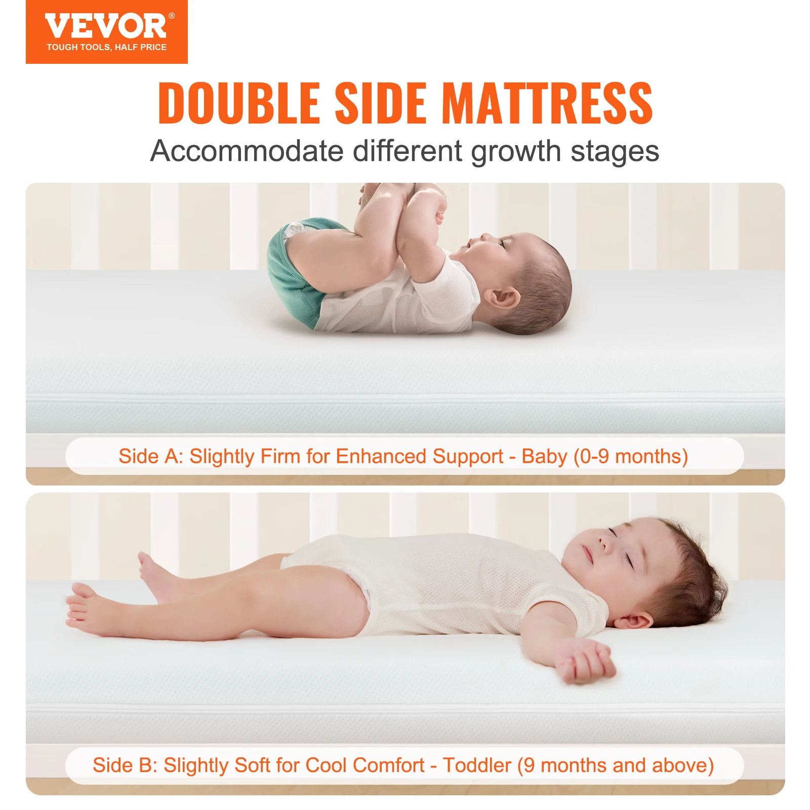 VEVOR Crib Mattress Two-sided Breathable Toddler Mattress of Memory Foam 3 inches Thickness Baby Mattress for Infant and Toddler 2
