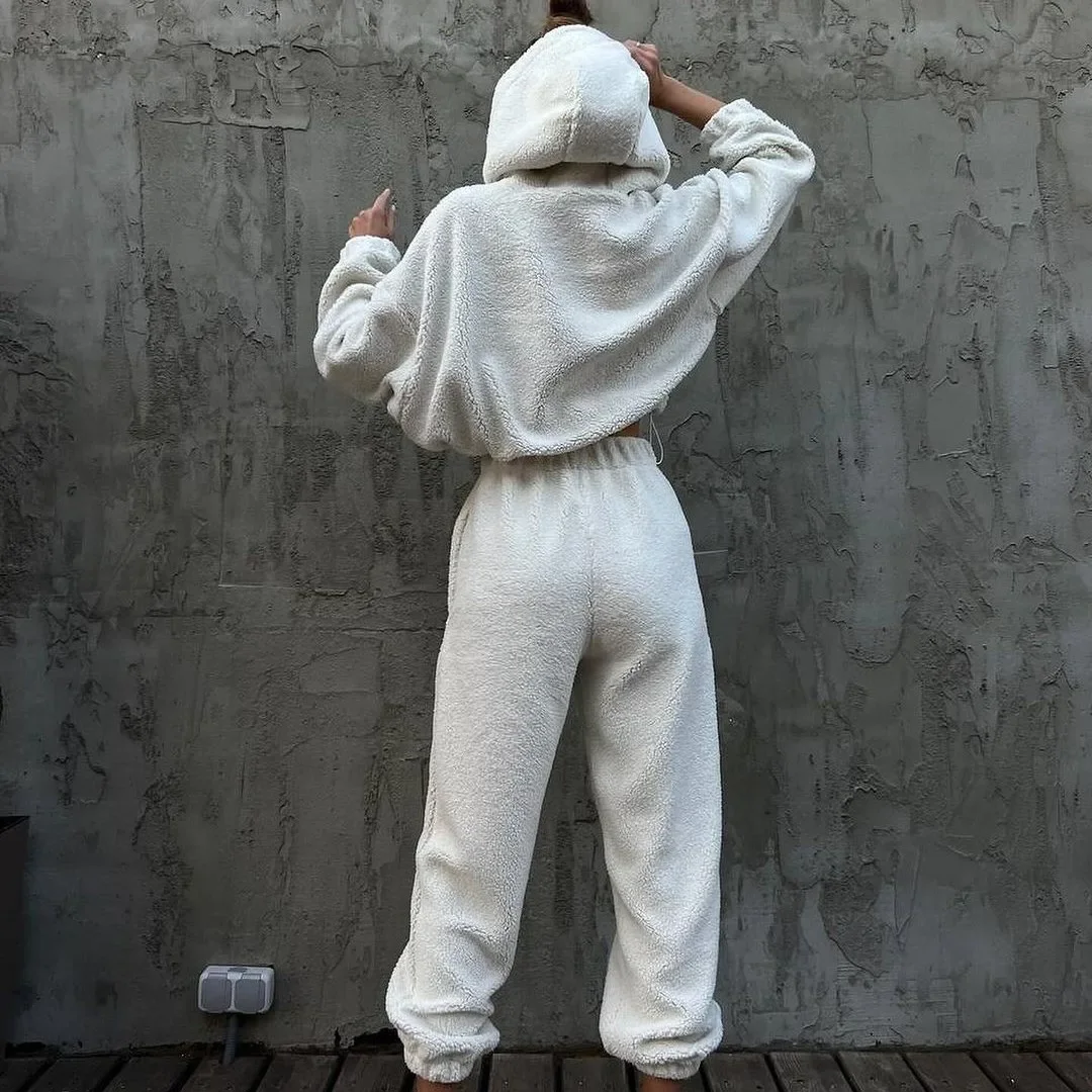 

Уличный спортивный костюм Traf 2024, Женский комплект из двух предметов, зимняя плюшевая толстовка, теплые джоггеры, женский спортивный костюм, осенняя повседневная женская одежда