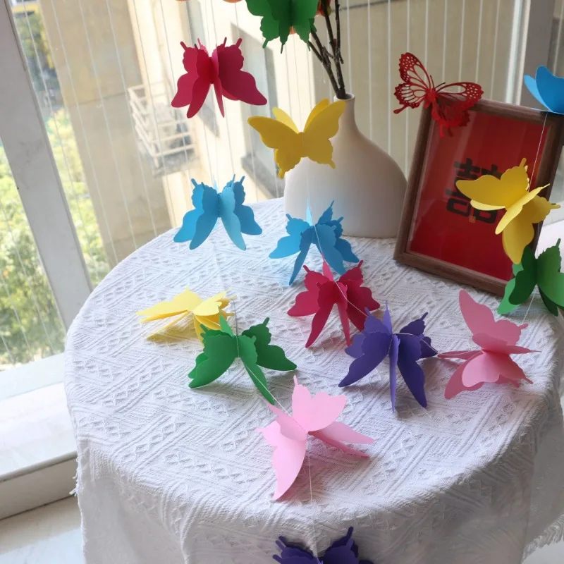 1set 3D three-dimensional ribbon gradient butterfly paper flower colorful butterfly paper string piece birthday party decoration