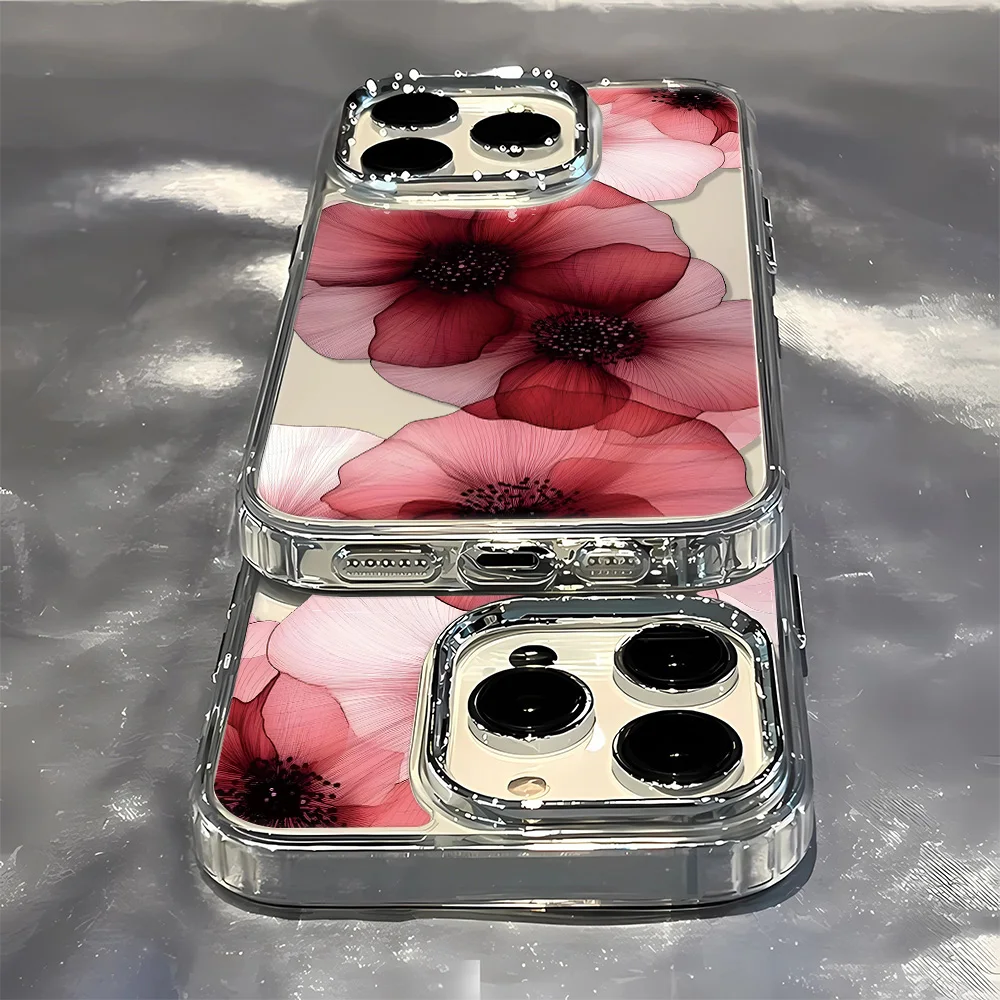 Elegant Red Floral Transparent Silicone Phone Case - Luxury Soft TPU Back Cover