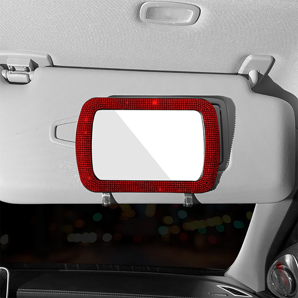 Rhinestone Car Visor Decoration Mirror Auto Women Makeup Mirror Auto Sunshade Rear View Cosmetic