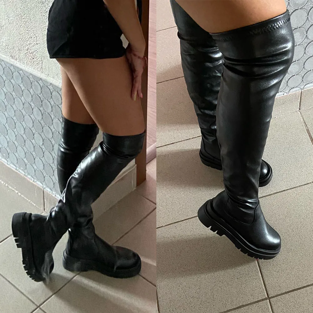 Ladies Chunky High Heels Thigh High Boots Fashion Solid Platform women's Over The Knee Boots Casual Comfy Woman Shoes
