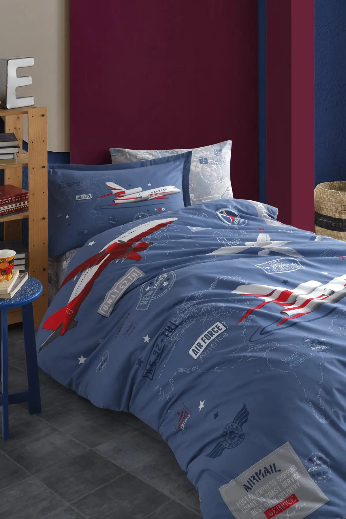 Classy – parure de lit motif avion bleu, housse de couette 160x220, drap de  lit 180x240, taie d'oreiller 50x70, taille européenne - AliExpress