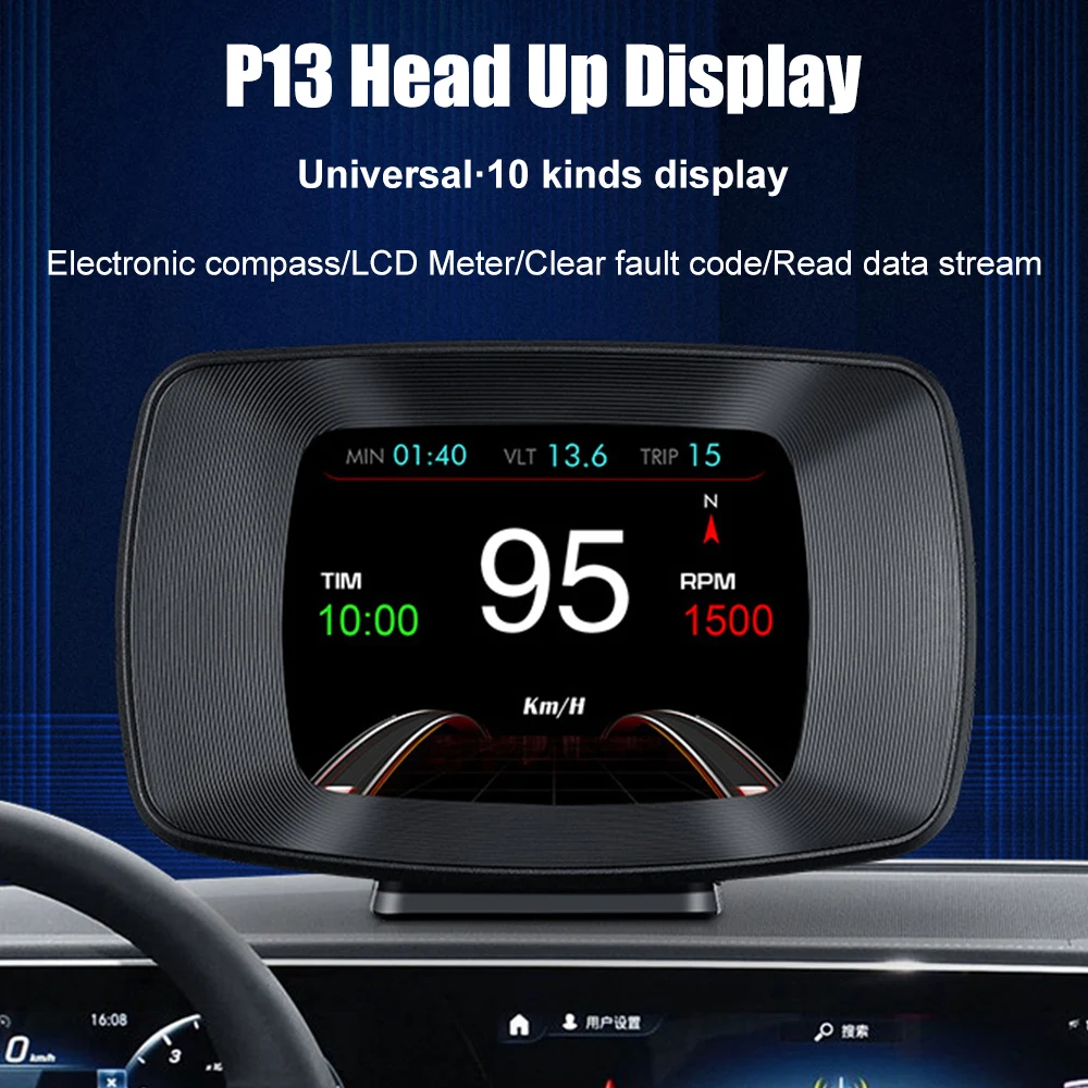 

P13 Car Head Up Display OBD2 Diagnostic Tools GPS HUD Digital Clock Speedometer Brake Turbo Speed Test Alarm On Board Computer