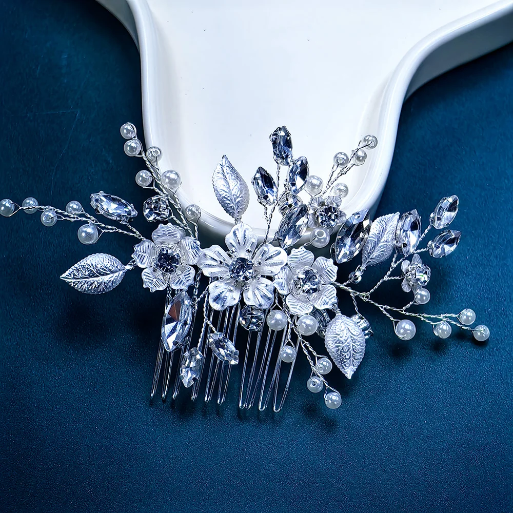 Cerchietto Vite Per Capelli Da Sposa Con Strass E Perle - Argento - Accessorio Matrimonio - 4