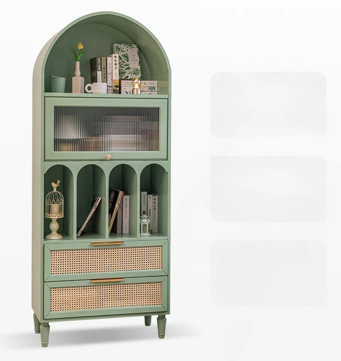 

Arch Bookcase Rattan Bookshelf Floor Dining Cabinet Green Storage Cabinet Japanese Study File Cabinet