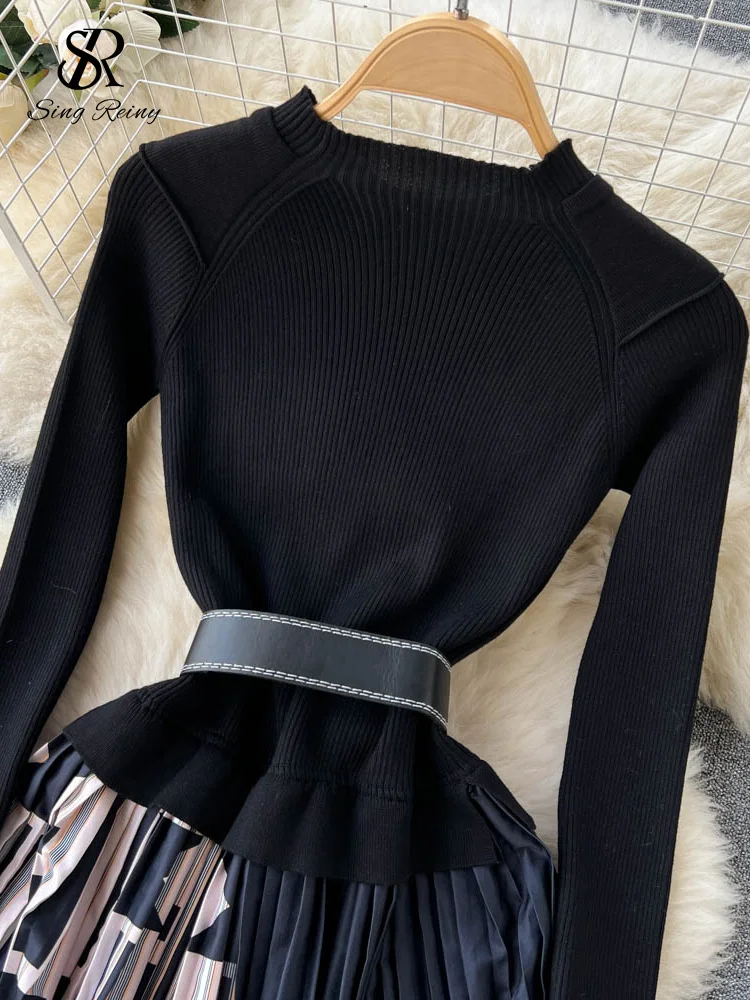 Ruffled Neck Belted Sweater Dress – Gibsonlook