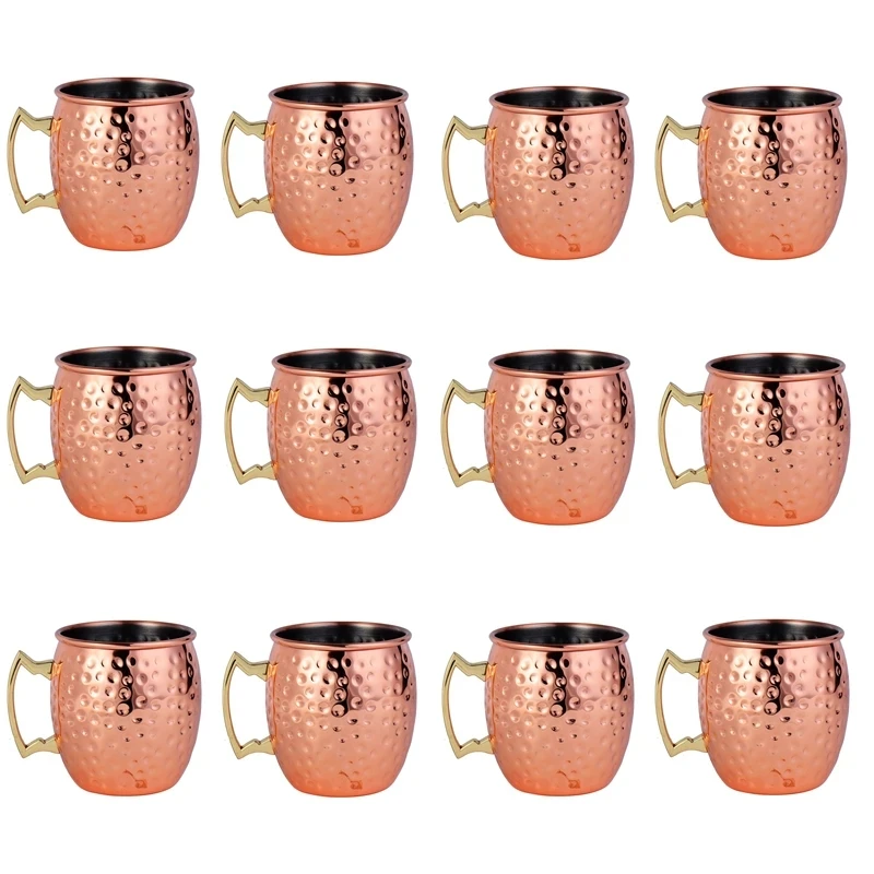 

12pieces 550ml Moscow Mule Copper Mugs Metal Mug Cup 304 Stainless Steel Beer Wine Coffee Cup Bar Tools