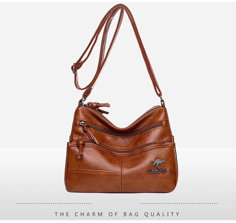 Bolsa de Ombro Textura de Couro Mensageiro Macio Bolsa Moda Feminina Simples Europeu Americano Tendência Retro Multi Bolso Grande Capacidade 24 Computers & Electronics
