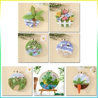 CHENISTORY Wool Felting Painting cactus Kit 20x20cm Frame With Embroidery Flowers Needle Wool Painting Handicrafts Home Decor 1