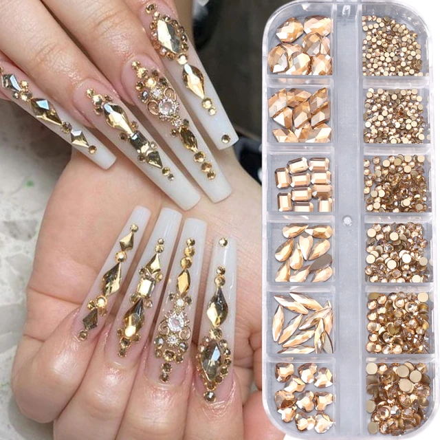 920pcs Champagne Rhinestones For Nails, Gold Champagne Bling Nail Art  Jewelry Flat Back Mixed Sizes Gold-diamond Gem Stone - Rhinestones &  Decorations - AliExpress