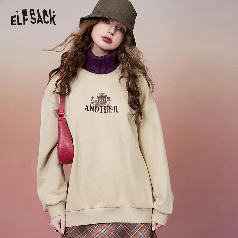 ELFSACK Korean Fashion Spliced Hoodies Women 2023 Winter High Collar Luxury Tops