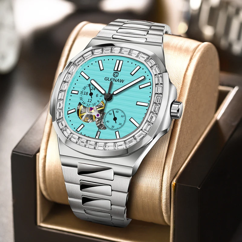 GLENAW Dual Seconds Dual Hour Hand Mechanical Watch Original Stainless Steel Authentic Watch Night Glow Waterproof Men's