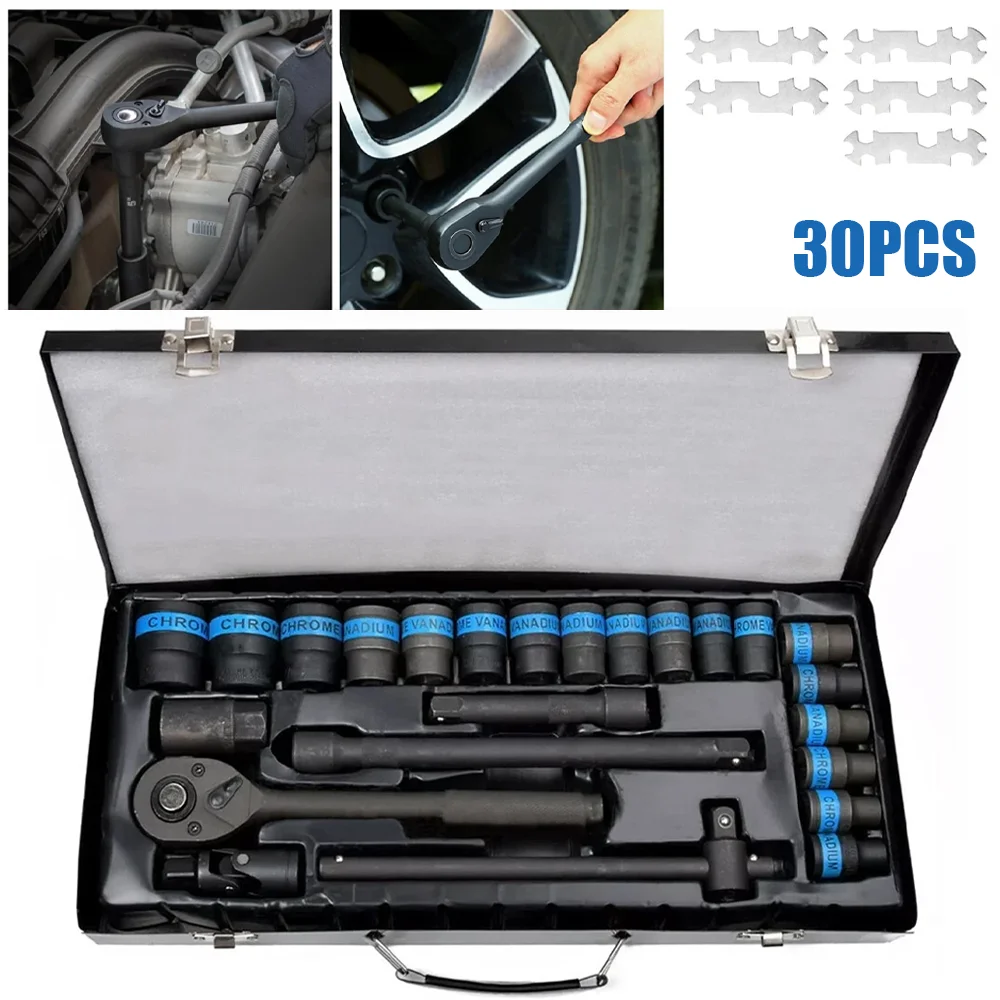 1/2" Drive Deep and Standard Sockets Ratchet Wrench Set Portable Auto Rocking Frod Wrench Seeve Set Auto Repair Tool Set