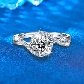 S925 Silver Twist Arm Ring 1 Carat D Moissanite for Women Pass Diamond Test High Jewelry Wedding Cocktail Party Engagement Band