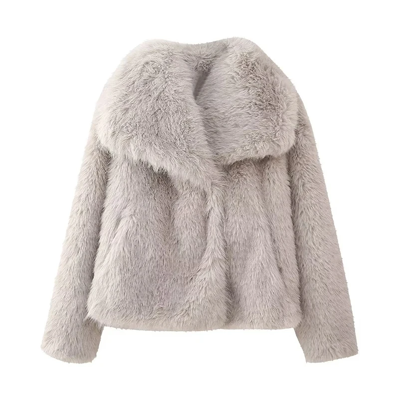 DUOPERI Women Fashion Winter Solid Thick Warm Faux Fur Coat Lapel Collar Long Sleeves Female Chic Lady Casual Outfits 4