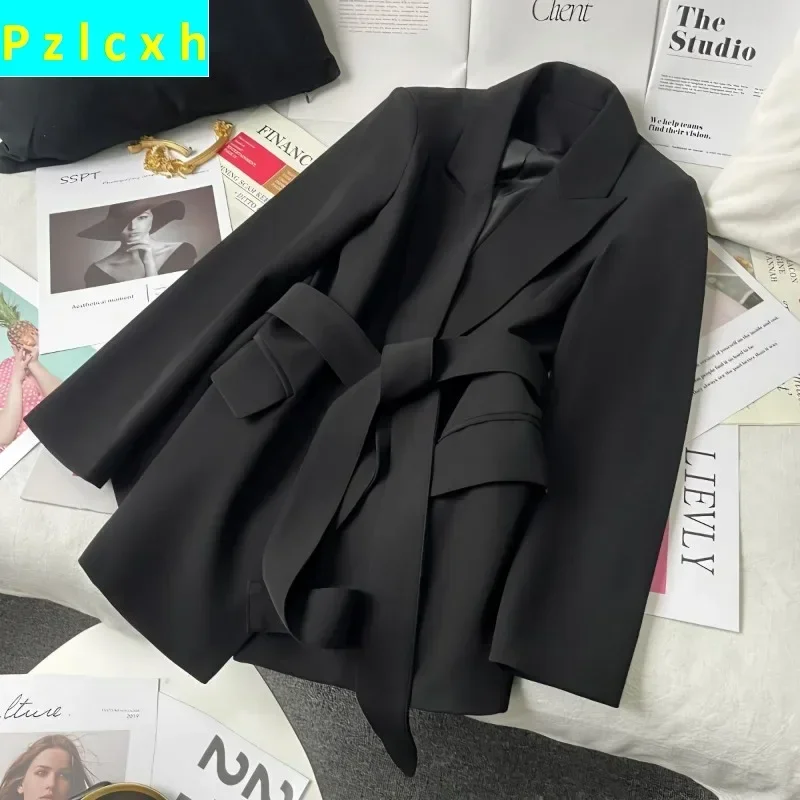 2023 New Women Blazer Spring Autumn Casual Long Sleeve Suit Jacket Korean Fashion Office Commute Business Elegant Tops Belt