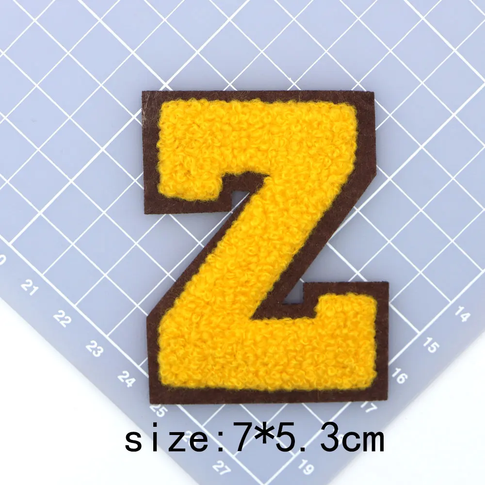1 Stück A-Z Gelber Chenille-Stickerei-Buchstaben-Aufnäher zum Aufbügeln für Kleidung, Applikation, DIY, individuelles Namensschild, Deko-Aufkleber – Detail 30