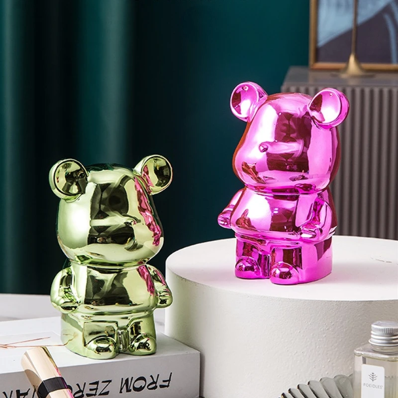 Bear Ceramic Plating Save Money Bank Nordic Home Decoration Cute Bear Sculpture Light Luxury Desktop Figurines Living Room Decor 4