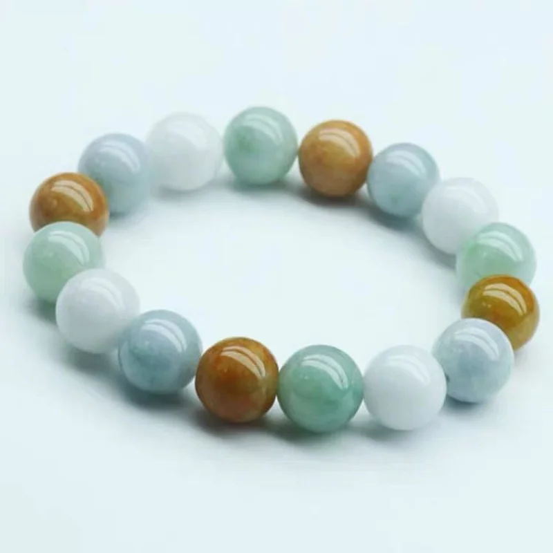 

Myanmar Mine Timber A- Level Multi Jewels Men's and Women's Three-Color round Beads Jade Bracelet