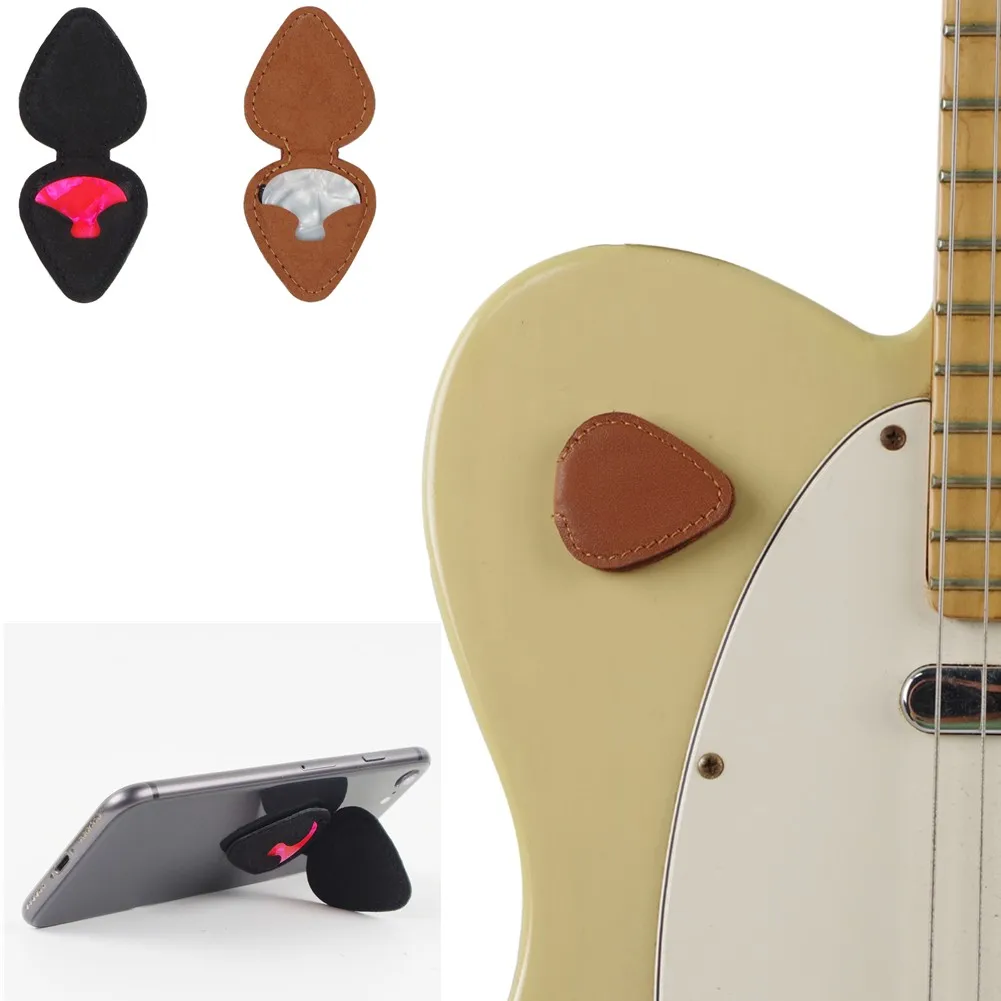 

Guitar Pick Holder 3.9*3.5*0.35cm Multifunction Mobile Phone Holder Magnetic Leather Guitar Pick Plectrum Bag Guitar Accessories