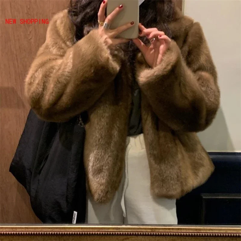 Mink Fur Coats Luxurious Brown Faux Fur Coat 2023 Spring Jacket Fur Fluffy Warm Elegant Women Loose Manteau Femme Hiver Winter