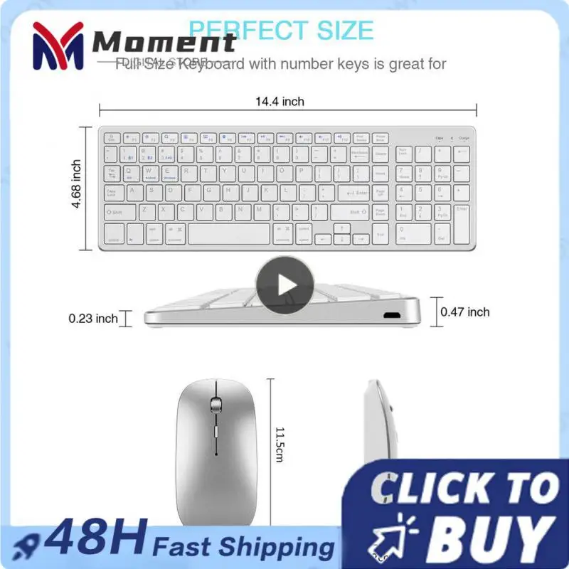 

Rechargeable wireless keyboard and mouse, Russian Hebrew ultra-thin mute with side keys for computers, laptops, PCs, and Macs