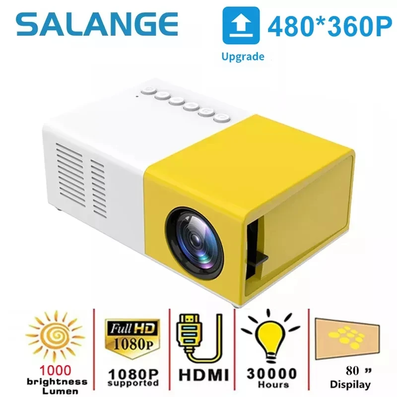 Salange J9Pro Mini Projector LED Home Media Player Audio Portable Proyectors 480x360 Pixels Supports 1080P HDMI USB Video Beamer outdoor projector
