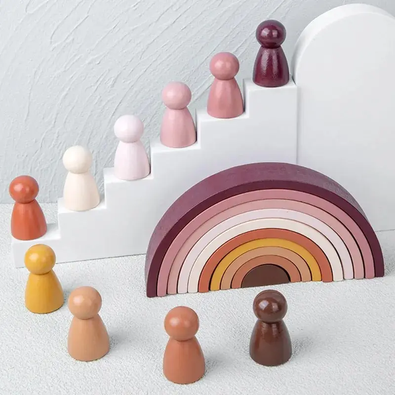 Arched Wooden Building Blocks Kids Montessori Games Color Learning Teaching Aids Baby Educational Toys for Children wooden blocks building blocks wooden toys