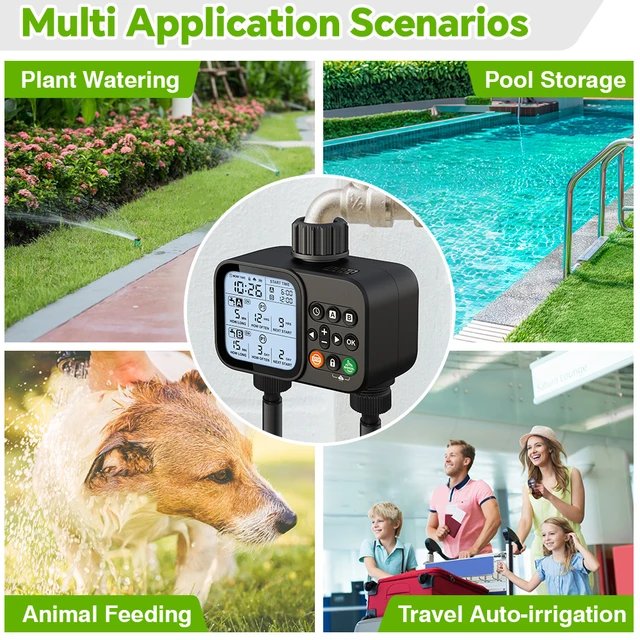 Smart 2-Outlet Irrigation Timer with Backlit LCD Display Rain Sensor for Outdoor Garden Automatic Irrigation Watering System 5