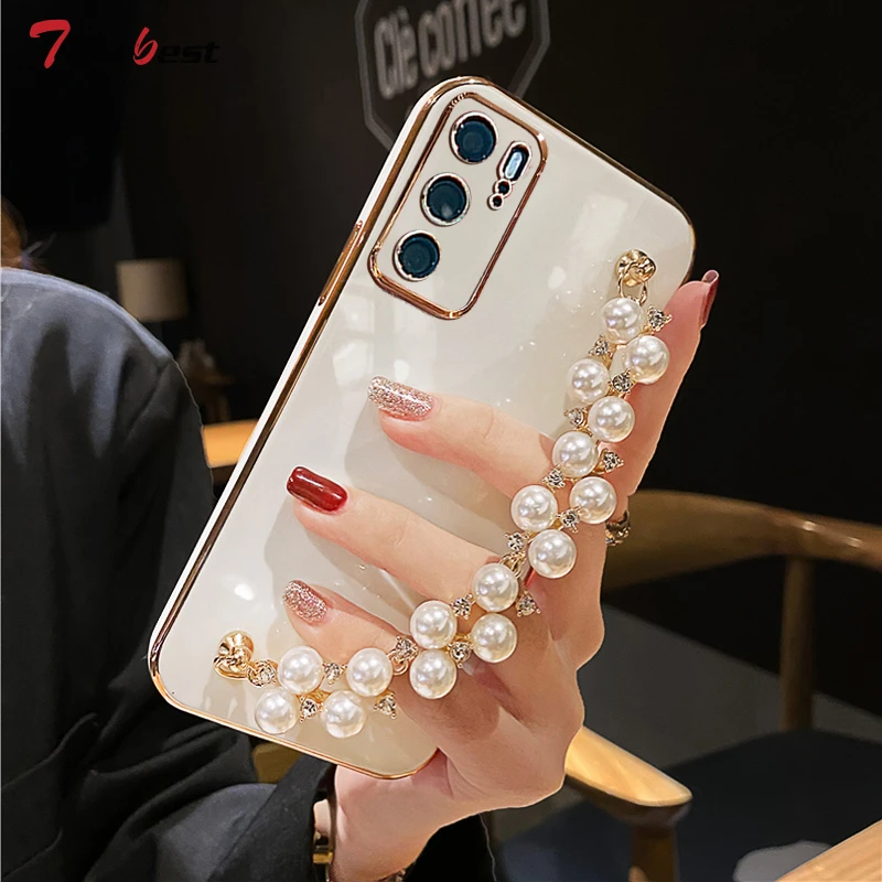 silicone cover with s pen Diamond Pearl Bracelet Chain Painting Silicone Case for Samsung Galaxy A12 A22 A32 A42 A52 A72 A82 A52S A13 A53 M32 4G 5G Cover samsung flip phone cute