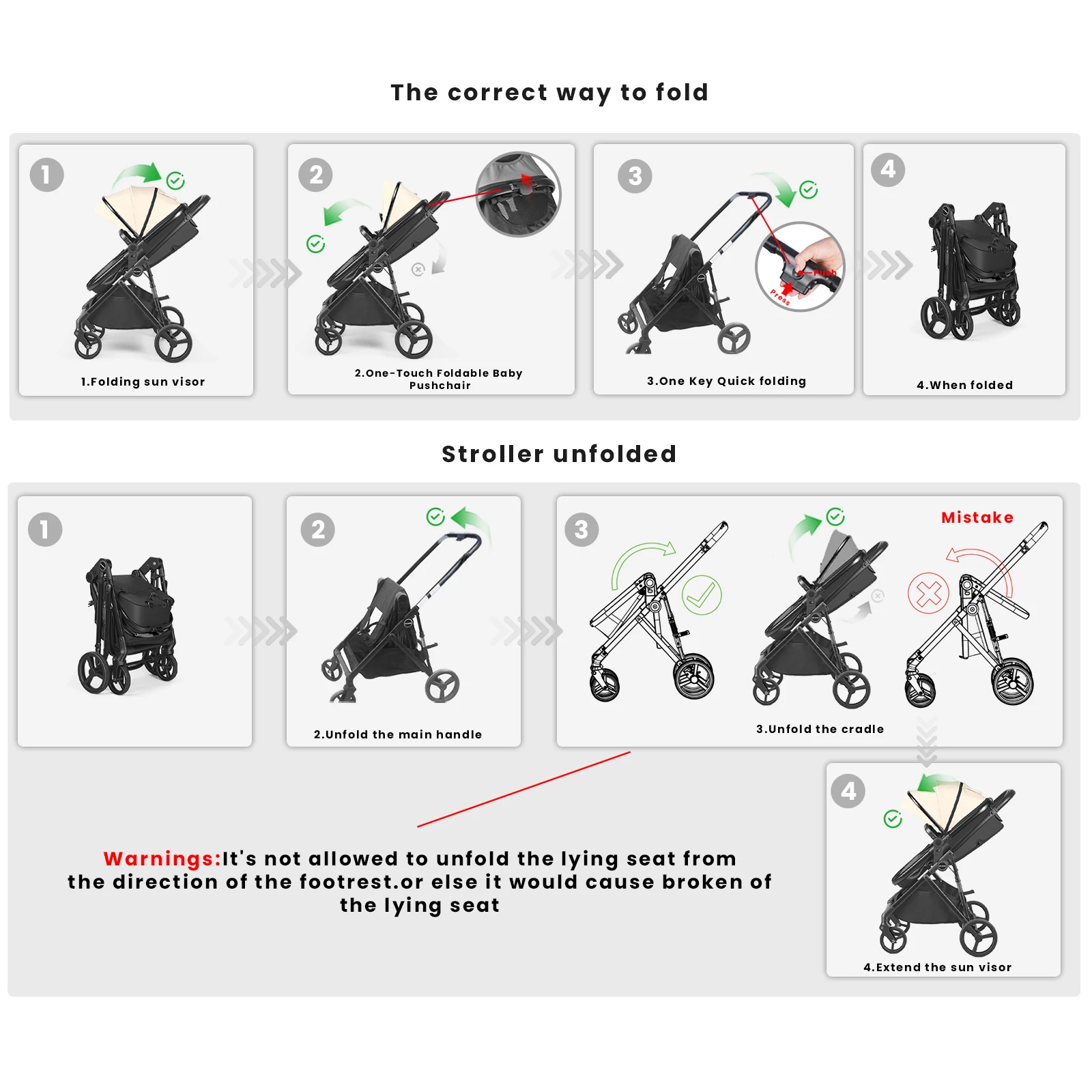 2-in-1-Kinderwagen, faltbarer Reisesystem-Kinderwagen mit umkehrbarem Sitz, verstellbarem Baldachin, Aufbewahrungskorb für 0–36 Monate – Detail 15