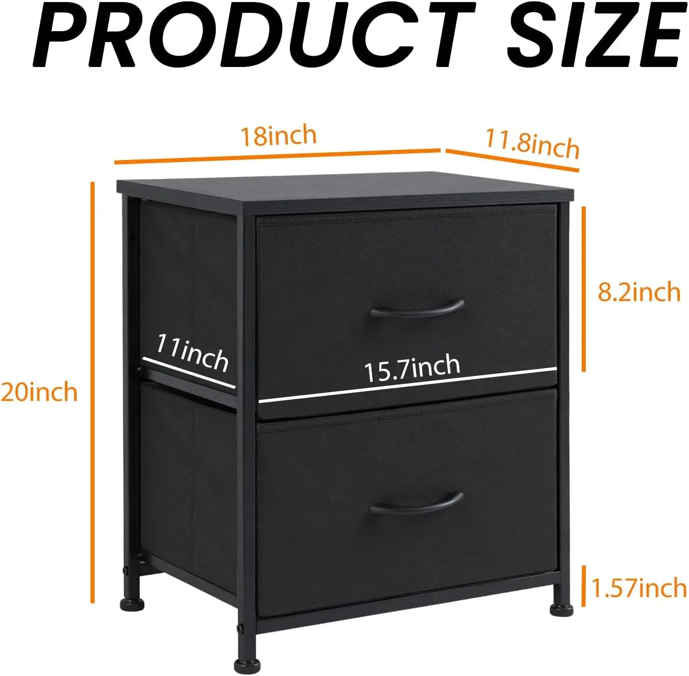 Nightstand Small Dresser with 2 Fabric Drawers Side Bedroom End Table Kids Bedside Storage Furniture for 20" Tall Night Stand 3
