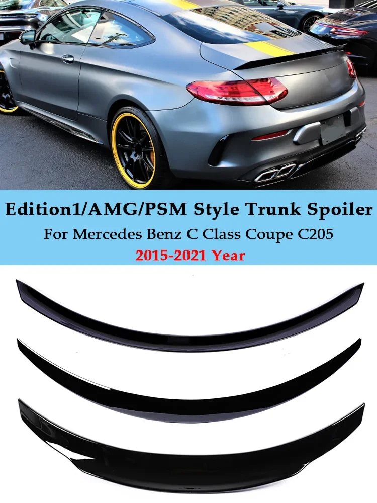 

For Benz C Class Coupe Mercedes C205 Boot Rear Trunk Spoiler Deflector C63 Edition 1 AMG PSM Style Carbon Fiber Look Gloss Black