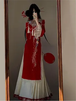 New robe set Chinese-style red cheongsam engagement toasting Hanfu dress and evening gown