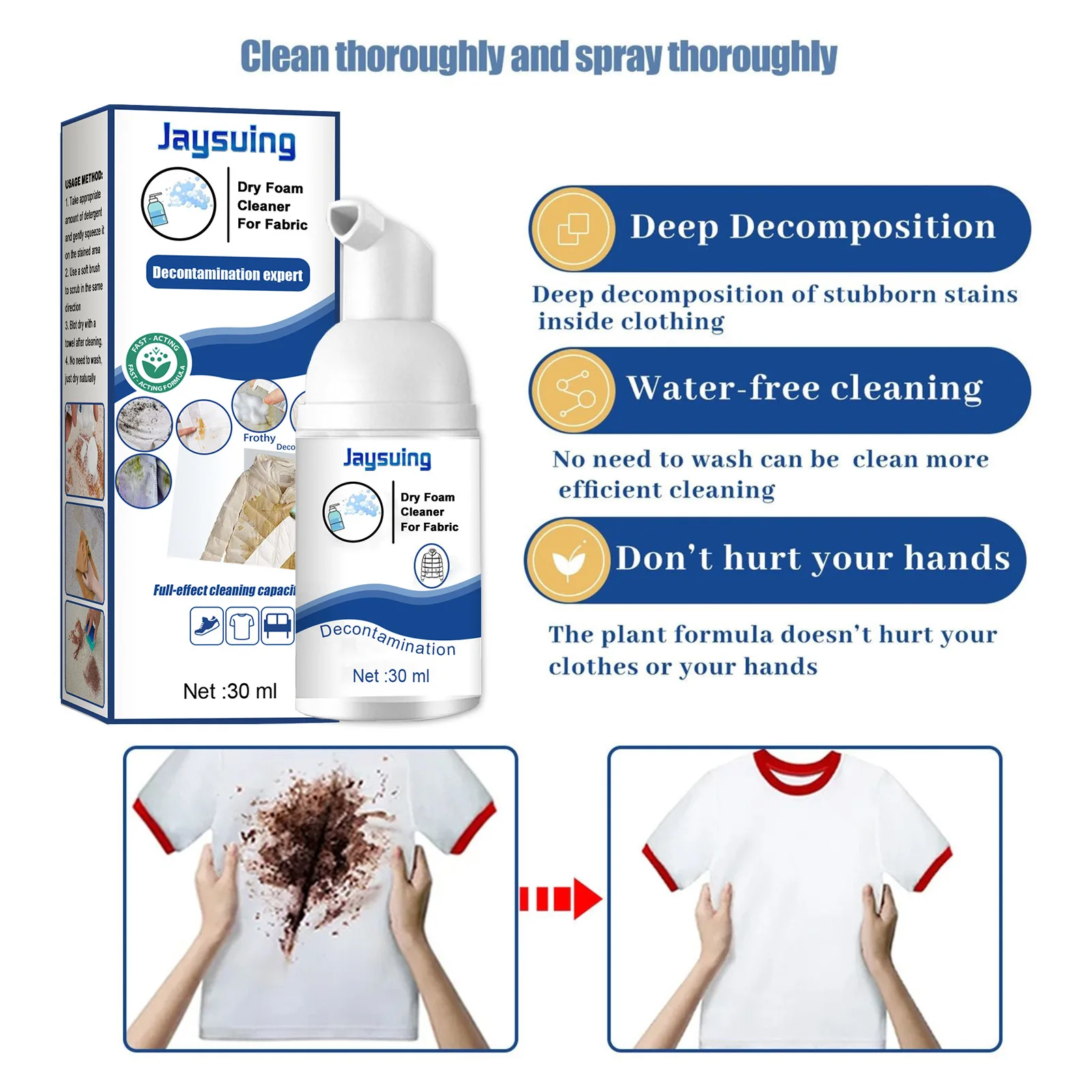 Down Jacket Foam Dry Cleaner Clothing Dry Cleaning Agent Mattress Stain Remover Curtain Carpet Household Rinse Free Foam Cleaner