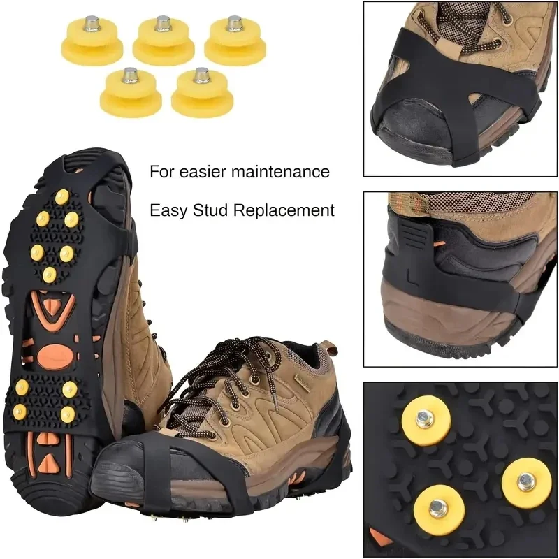 2pcs 10 Steel Studs Crampons Snow Grips Cleats for Ice and Snow Anti-Slip Rubber Traction Cleats Hiking Walking Climbing Jogging climbing crampons