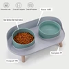Cat Double Bowl Safety with Wood Stand and Silicone Mat Kitten Puppy Food Water Feeding Elevated Dish Dog Supplies Spill-Proof 2