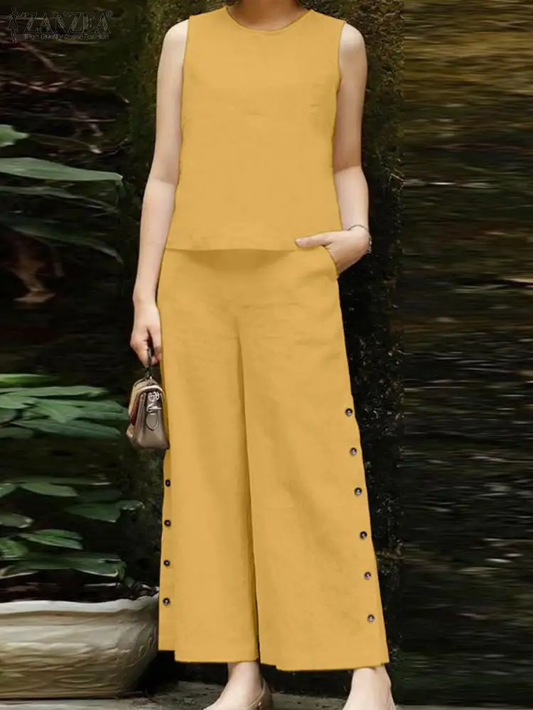 

Костюм спортивный ZANZEA женский летний из 2 предметов, Модный жилет, топ и брюки, элегантный офисный комплект, брюки, 2024